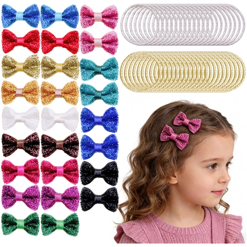 Glitzer Schleife Haarklammern Und Elastische Haarbänder Kinder Haarschmuck Für Mädchen Prinzessin Haarstyling Dekoration Geschenk