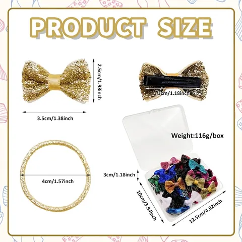 Glitter Bow Hair Clips And Elastic Hair Bands Kids Hair Accessories For Girls Princess Hair Styling Decoration Daily Gift