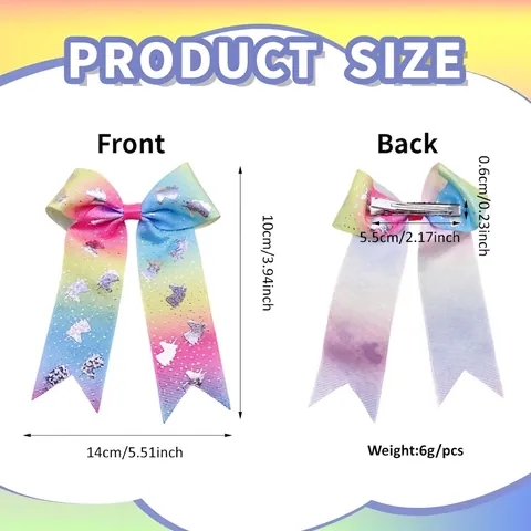 Barrette à Cheveux Grand Nœud en Ruban Gros-grain Imprimé Licorne pour Filles Princesse Dégradé Arc-en-ciel Paillettes Accessoires pour Cheveux