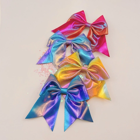 Laser Holografische Schleife Haarspange Für Mädchen Metallic Farbverlauf Übergroße Cheerleading Schleife Haarnadel Haarschmuck