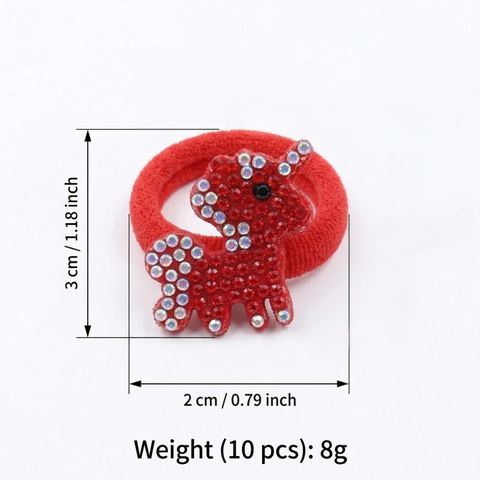 Kids Red Rhinestone Fruit Hair Ties Set Bow Unicorn Apple Cherry Watermelon Sunflower Elastic Hair Bands For Girls Gift