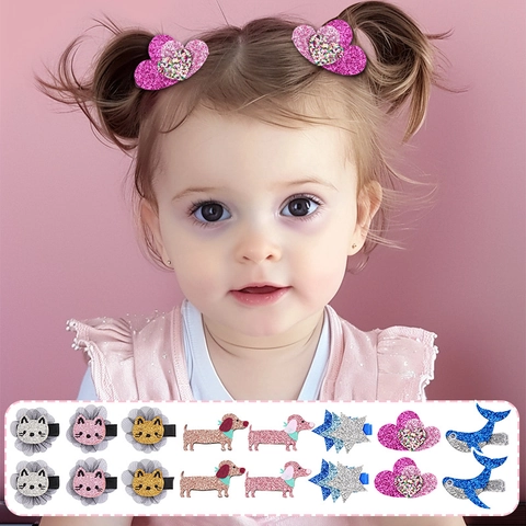 Lindas Pinzas para el Cabello de Animales de Dibujos Animados con Brillo Lentejuelas Estrella Corazón Perro Gato Accesorios para Niñas