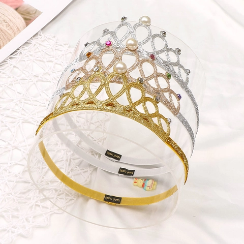 Bandeau Couronne de Princesse pour Enfants Paillettes Strass Perle Artificielle pour Fête d'Anniversaire Accessoires Cheveux Filles