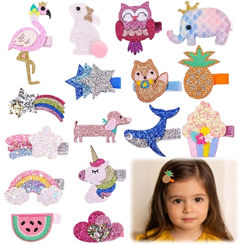 Fermagli per Capelli Ricamati con Frutta Cartoon Fatti a Mano per Bambine Tessuto Glitterato Ananas Anguria Limone Fragola Accessori per Capelli