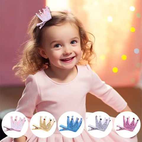 Mädchen Glitzer Krone Haarklammer Mit Strass Prinzessinnen-Stil Entenschnabelklemme Für Kinder Geburtstag Party Haarschmuck