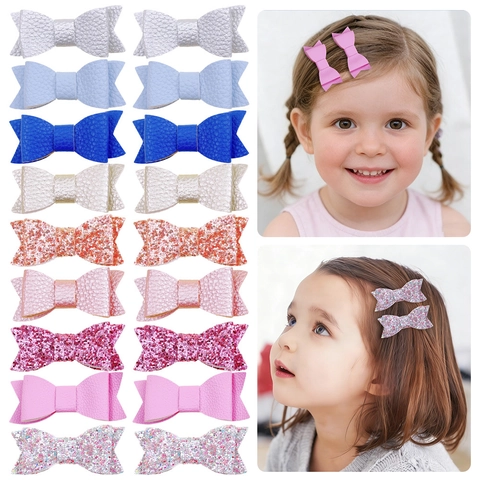 Pinzas para el Cabello con Lazo Hechas a Mano para Niñas Purpurina Lentejuelas Cuero Artificial Accesorios para el Cabello para Niños