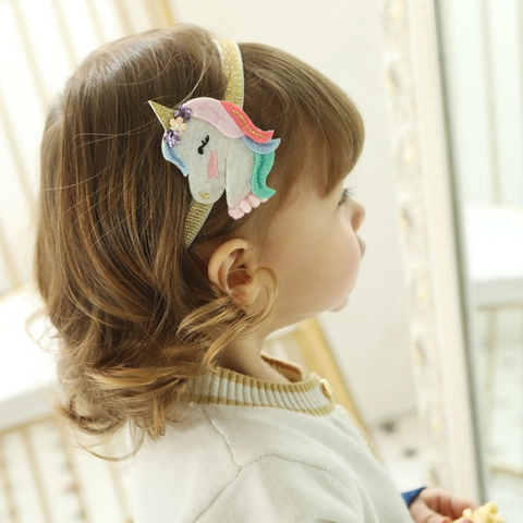 Diadema de Bebé de Unicornio Arco Iris Banda de Pelo Elástica Brillo Malla Pompon Clip Accesorios de Pelo Lindos para Fotografía de Niñas