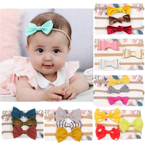 Set de Diademas con Lazo para Bebé Hecho a Mano de Tela de Nailon Elástico Suave para Recién Nacidos Accesorios para el Cabello a Rayas