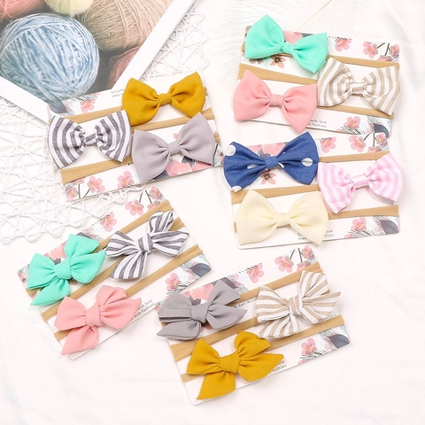 Set de Diademas con Lazo para Bebé Hecho a Mano de Tela de Nailon Elástico Suave para Recién Nacidos Accesorios para el Cabello a Rayas