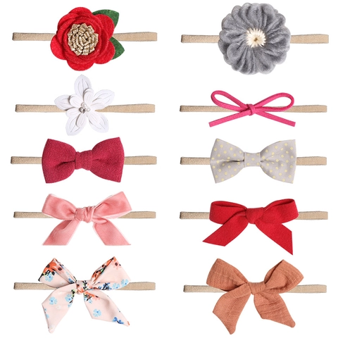 Fasce per Capelli da Neonato in Morbido Nylon Con Fiocco Fatto a Mano e Accessori Floreali Elastici per Fotografia Bambini Set