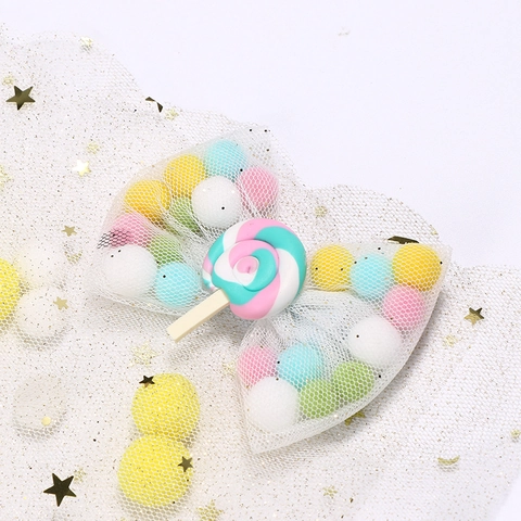 Pinces à Cheveux Nœud en Filet de Pompon pour Enfants Mignon Licorne Fraise Arc-en-ciel Épingles à Cheveux Accessoires de Cheveux Filles