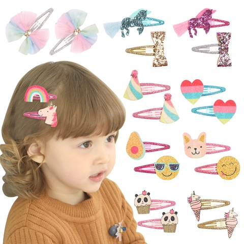 Pinzas Para El Cabello Con Purpurina Para Niños Unicornio Arco Iris Lazo Brillantes Horquillas BB Accesorios Para Niñas