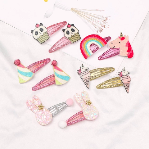 Pinzas Para El Cabello Con Purpurina Para Niños Unicornio Arco Iris Lazo Brillantes Horquillas BB Accesorios Para Niñas
