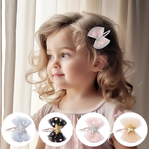 Fermagli per Capelli a Stella in Rete a Doppio Strato per Bambine Fiocco Glitter Fermagli BB Forcine Principessa Dolce Accessori Capelli