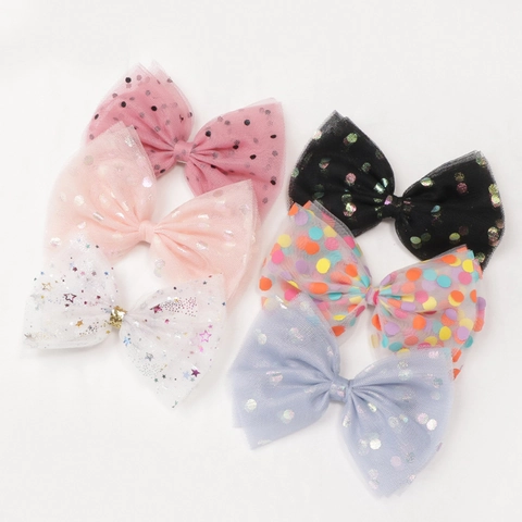 Mollette per Capelli con Fiocco in Rete per Bambini a Pois Stelle Paillettes Forcina Principessa Accessori per Capelli Donna