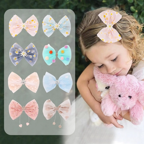 Barrettes à Cheveux en Maille pour Filles Noeud Marguerite Paillette Couronne Plume Tulle Accessoires de Coiffure Princesse Douce Cadeau