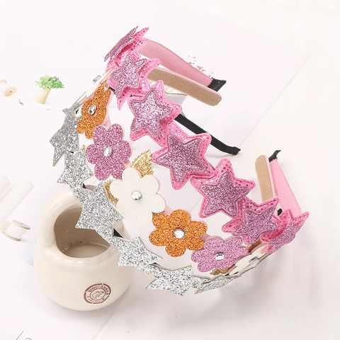 Serre-tête Enfants Pailleté Étoile Fleur Cerise Crème Glacée Bandeau en Tissu Brillant pour Filles Anniversaire Fête