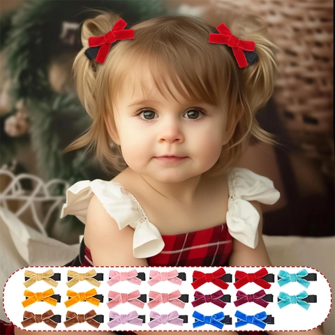 Handmade Velvet Bow Hair Clips For Girls Ribbon Wrapped Alligator Clips Solid Color Sweet Hair Accessories For Toddler Kids