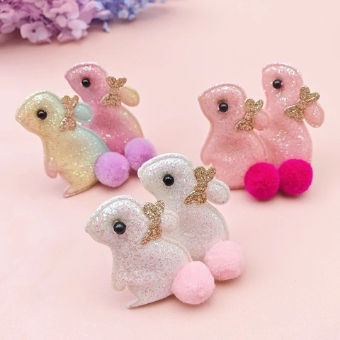 Ostern Hase Pompon Haarspangen Pailletten Glitzer Kaninchen Haarnadeln Süße Entenschnabel Clip Haarschmuck Für Kinder Mädchen