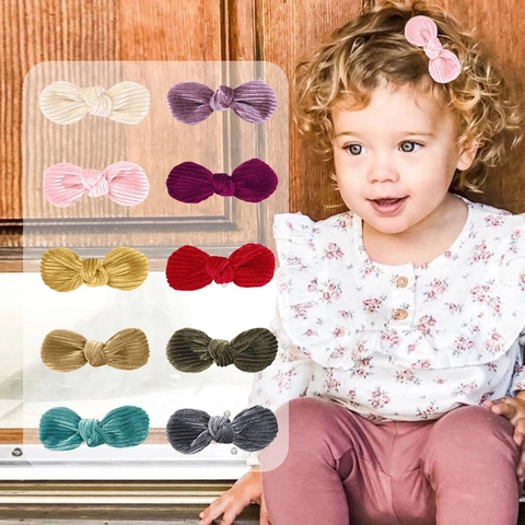 Sweet Corduroy Bow Hair Clips For Girls Toddlers Handmade Soft Fabric Hairpins Assorted Colors Accessories For Babies Women