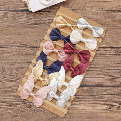 Set Di Fasce Per Capelli Per Neonati Elasticizzate Senza Cuciture Farfalla Fiocco Texture Litchi Pelle Artificiale Nylon Fascia Per Capelli Morbida Copricapo Per Neonati Bambini Accessori