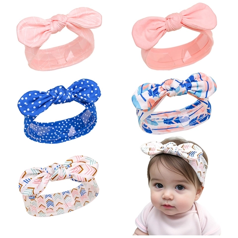Bandeau Bébé Élastique Avec Nœud Oreilles de Lapin Motifs Floraux Géométriques Coton Doux pour Nourrissons et Enfants