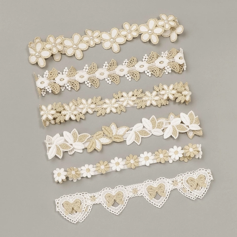 Diadema de Flores con Bordado de Encaje para Bebé Corazón Hueco Margarita Lazo Cinta Elástica para el Pelo Accesorios de Cumpleaños Niñas