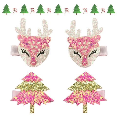 Mollette per Capelli Natalizie Paillettes Corna di Renna Albero di Natale Rosa Oro Glitter Bambini Ragazze Accessori Festa
