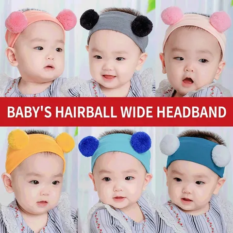Baby Double Pom-Pom Knitted Headband Soft Solid Color Wide-Brim Infant Headwrap Hair Accessories For Toddler Girls