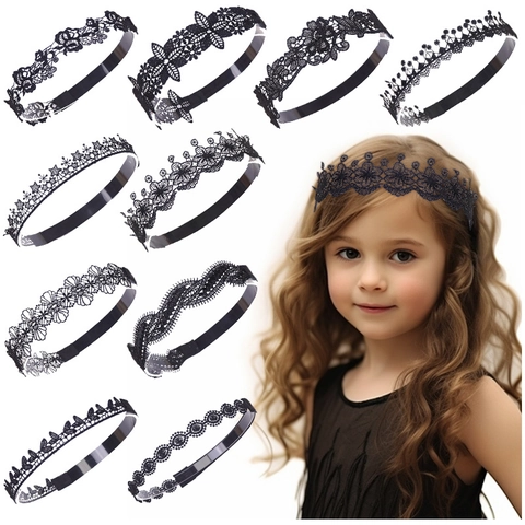 Fascia per Capelli in Pizzo Nero Traforato Ricamo Floreale Fatto a Mano Stile Etnico Accessori per Capelli Danza Latina Bambini Donna