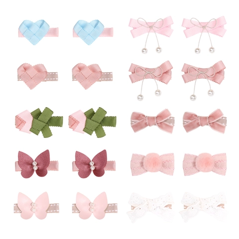 Sweet Handmade Ribbon Bow Hair Clips For Kids Heart Butterfly Artificial Pearl Hair Pins Fashion Children Headwear Accessories