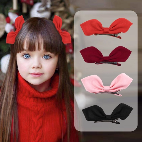 Kids 3D Fabric Bow Hair Clips Sweet Princess Style Polyester Cotton Ribbon Barrette Metal Duckbill Clip For Girls Hair