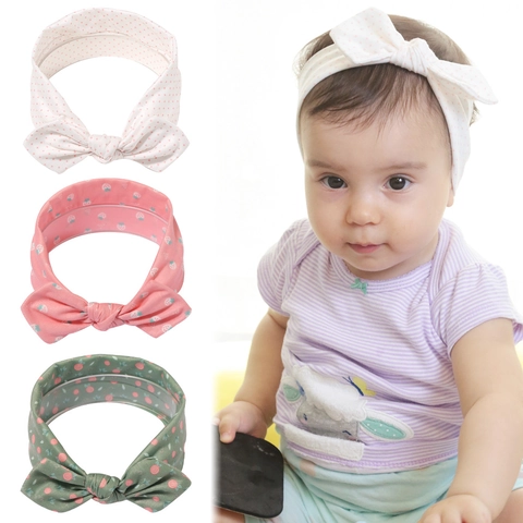 Set di 3 Fasce per Capelli Neonato Con Fiocco Morbida Fascia Elastica in Misto Cotone Pois Fragola Floreale Accessori per Capelli Bambina