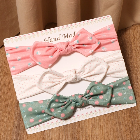 Set di 3 Fasce per Capelli Neonato Con Fiocco Morbida Fascia Elastica in Misto Cotone Pois Fragola Floreale Accessori per Capelli Bambina