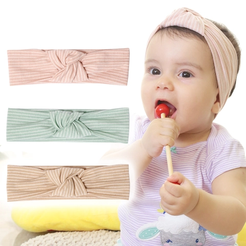 Ribbed Knit Knot Baby Headbands Striped Elastic Hairbands Soft Cotton Blend Headwear For Toddlers Infants Newborns Kids Accessories