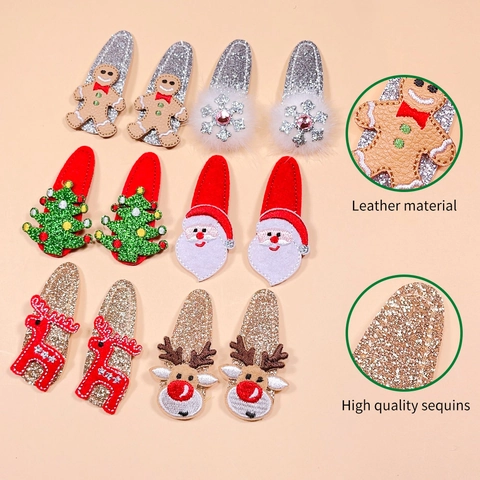 Pinces à Cheveux de Noël pour Enfants Paillettes Renne Père Noël Bonhomme de Pain d'Épice Sapin de Noël Barrettes BB Accessoires Cheveux Fête