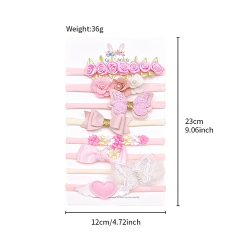 Set di Fasce per Capelli con Fiocco Fatte a Mano per Neonata Fascia Elastica in Nylon Fiori di Perle Artificiali Cuore Ali Accessori per Capelli per Neonati e Bambini