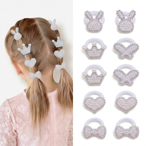 Elastici per Capelli Bambini con Künstliche Perle e Strass Set Fiocco Cuore Corona Coniglio Forma Corde per Capelli Accessori Ragazze