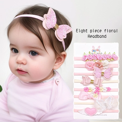 Set di Fasce per Capelli con Fiocco Fatte a Mano per Neonata Fascia Elastica in Nylon Fiori di Perle Artificiali Cuore Ali Accessori per Capelli per Neonati e Bambini