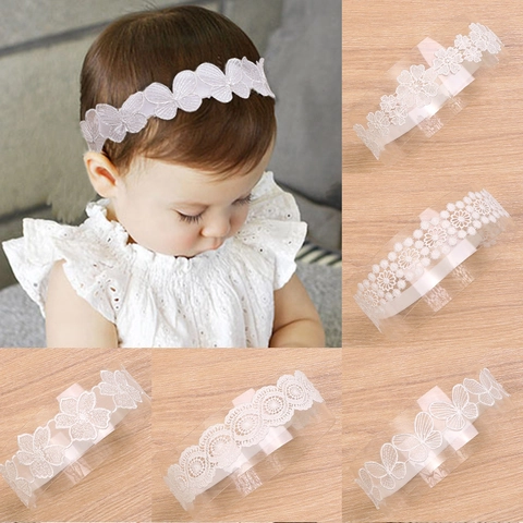 Fascia per Capelli in Pizzo Bianco per Neonati Fiori Farfalla Elastica Accessorio per Servizi Fotografici Bambina