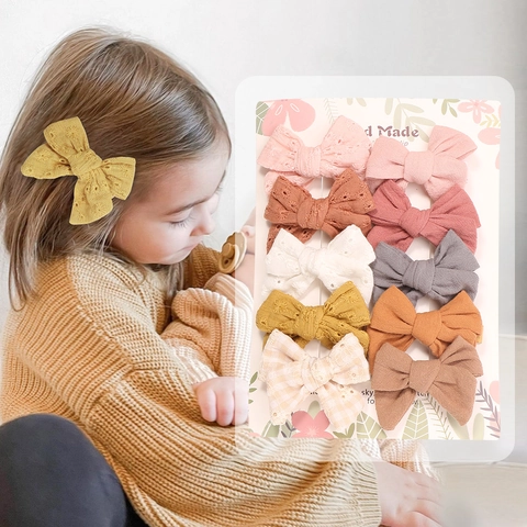 Juego de Pinzas para el Pelo con Lazo para Niños Algodón Encaje Bordado Flor Horquilla Tela a Cuadros Clip de Pico de Pato para Niñas Accesorios