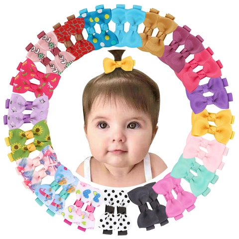 Grosgrain Ribbon Bow Hair Clips For Baby Girls Infants Fully Lined Non Slip Printed Polka Dot Sunflower Flamingo Heart Star Pattern Sweet Kids Hair Accessories