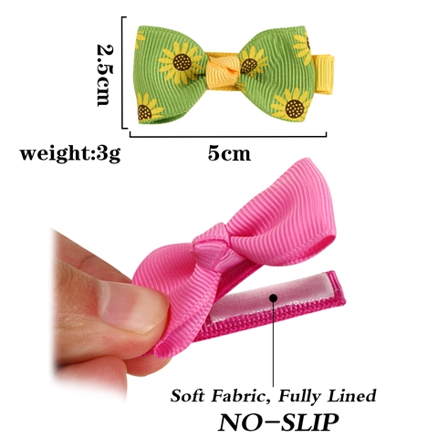 Grosgrain Ribbon Bow Hair Clips For Baby Girls Infants Fully Lined Non Slip Printed Polka Dot Sunflower Flamingo Heart Star Pattern Sweet Kids Hair Accessories