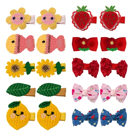 Cartoon Gestrickte Blume Frucht Tier Haarspangen Für Kinder Mädchen Handgemachte Häkeln Ente Schnabel Clips Haarschmuck Kollektion