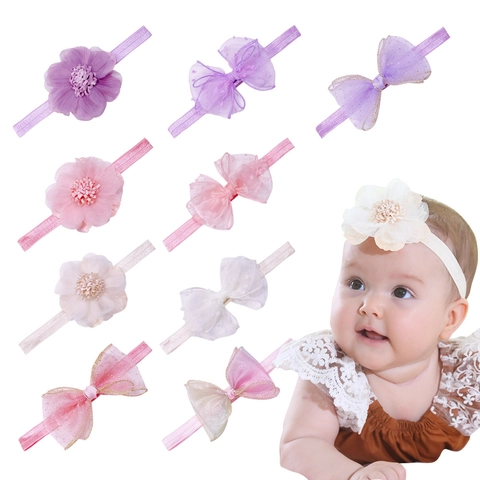 Bandeau Bébé Fleur Noeud en Maille pour Nourrisson Filles Princesse Bandeau Élastique Accessoires de Photographie Cheveux Mignons