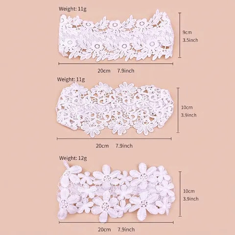 Diadema de Encaje Blanco con Flores para Bebé Niña Lazo de Satén Elástico Accesorio de Pelo de Princesa para Boda