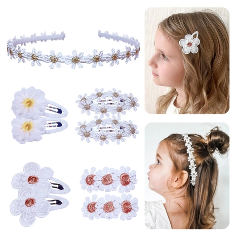 Fermaglio per Capelli con Margherite Ricamate Bianche Cerchietto per Bambini Dolce Fiore in Pizzo Accessori per Capelli