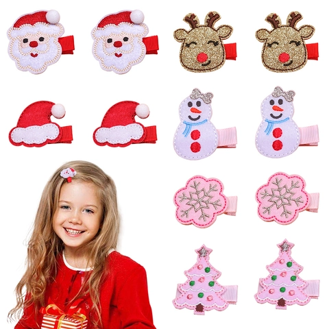 Barrettes à Cheveux de Noël pour Enfants Père Noël Renne Bonhomme de Neige Sapin de Noël Motifs Broderie Tissu Pinces Crocodile pour Filles Décoration de Fête