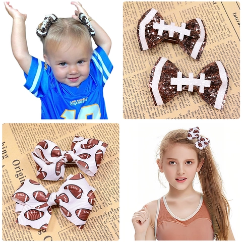 Football Rugby Themen Haarklammern Für Kinder Mädchen Glitzer Schleife Ripsband Schleifenknoten Entenschnabel Clip Haarschmuck