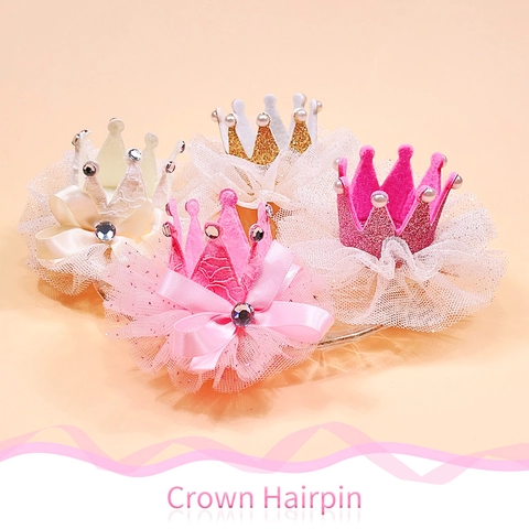 Barrette à Cheveux Couronne en Dentelle Princesse pour Enfants Filles Strass Tulle Nœud Pailleté Accessoires Cheveux Anniversaire